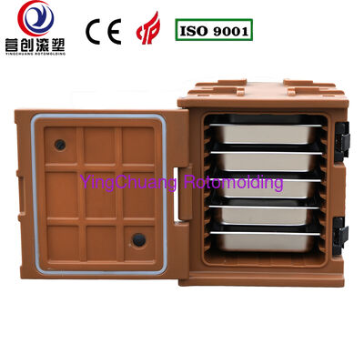 خرید YINGCHUANG OEM 75L قهوه ای دسته قهوه ای نوع جعبه عایق روتومولد شده، فوم PU ضخیم نگهدارنده گرم و سرد GN Pan کابینت حمل و نقل غذا برای پذیرایی غذاخوری آشپزخانه مرکزی تولید آنلاین