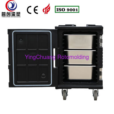 خرید YINGCHUANG OEM 90L جعبه عایق بزرگ چرخدار چرخدار بزرگ مشکی، فوم PU ضخیم نگهدارنده گرم و سرد GN Pan کابینت حمل و نقل غذا برای غذاخوری آشپزخانه مرکزی تولید آنلاین