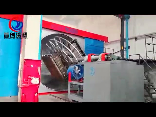 YINGCHUANG PLC هوشمند چند ایستگاه شاتل Rotomolding ماشین، به طور کامل خودکار دو محوری چرخدار قالب ساز تجهیزات برای مخازن آب LLDPE و خنک